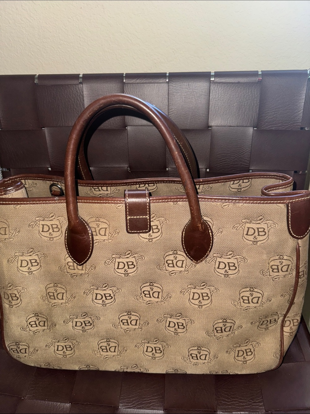 Dooney & Bourke Donegal Signature Brown Leather Tote  Satchel